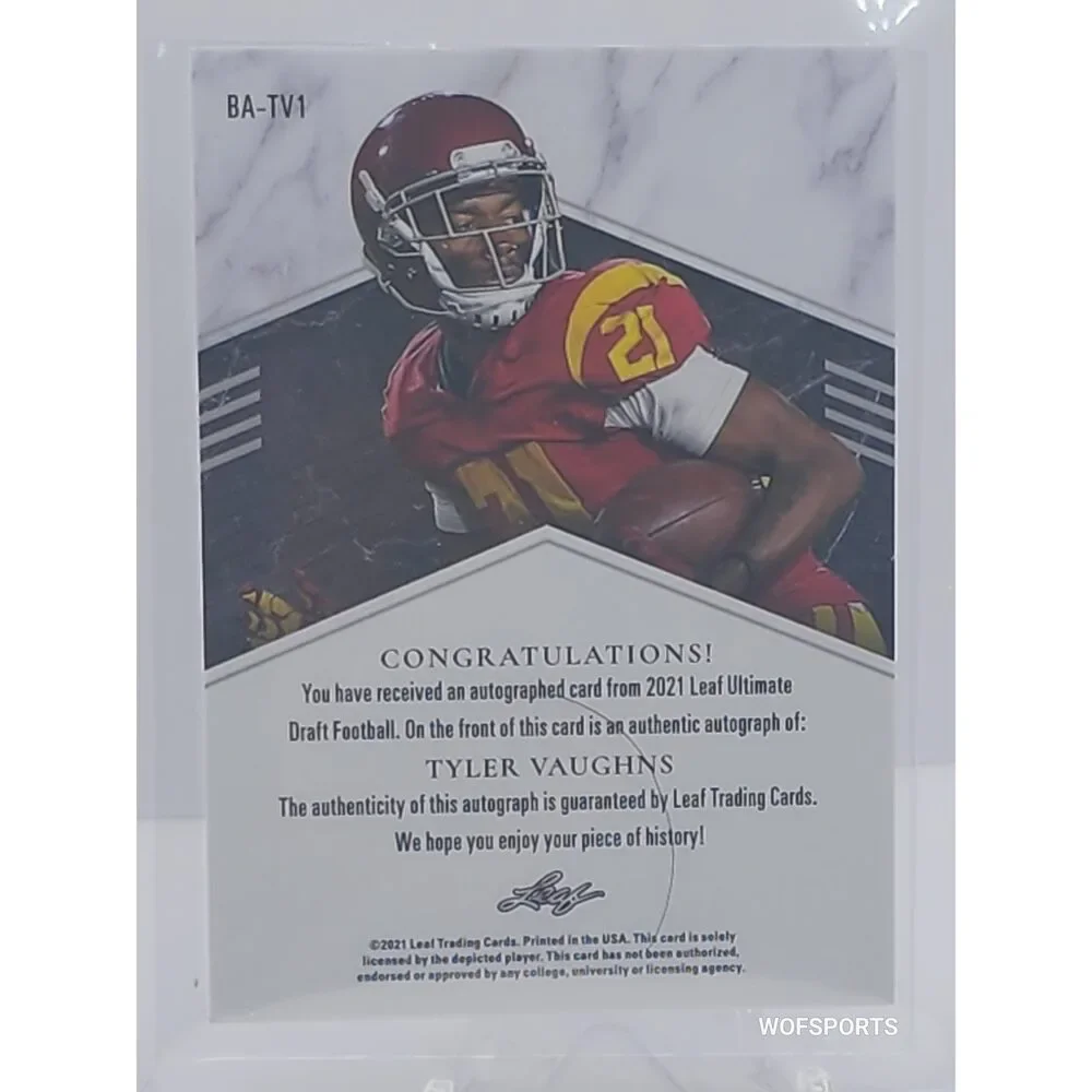 2021 Leaf Ultimate Draft #BA-TV1 Tyler Vaughns Gold Rookie Auto 38/50 Indianapo